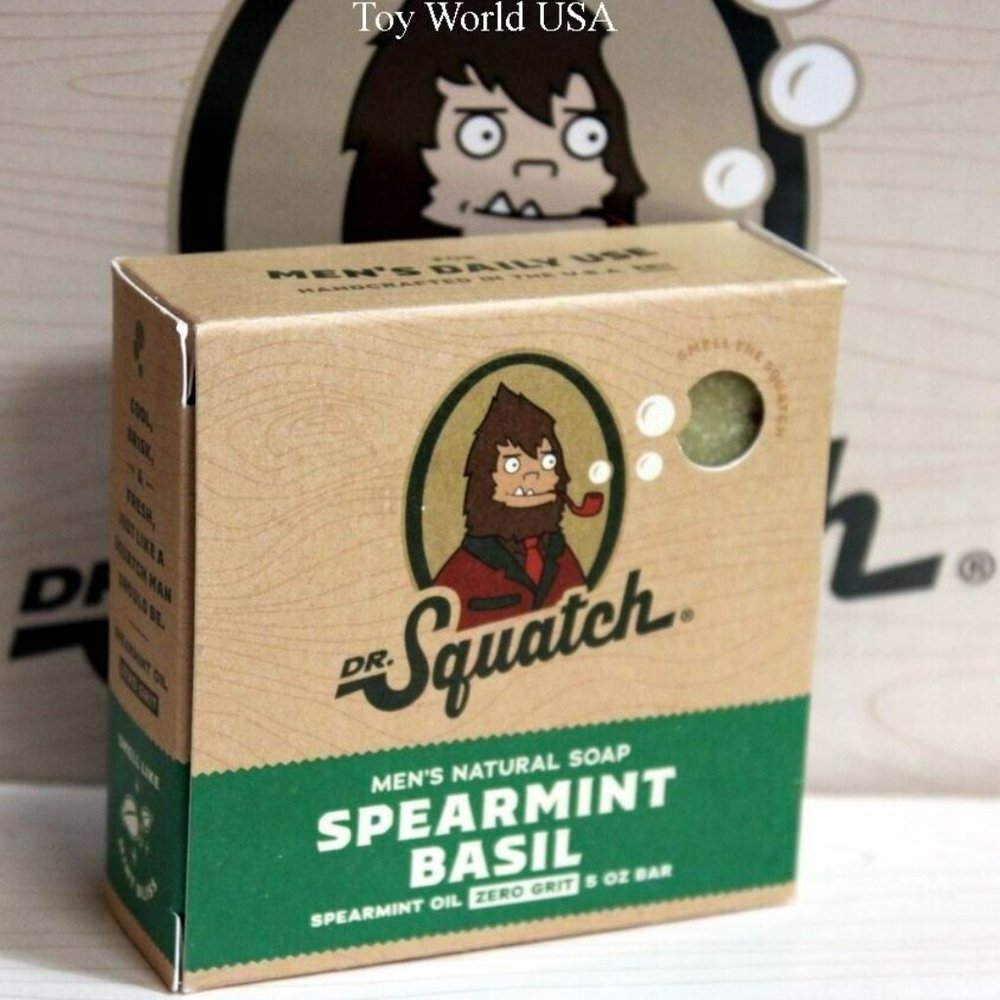 Dr Squatch Men's Natural Soap Spearmint Basil 5oz Bar Zero Grit